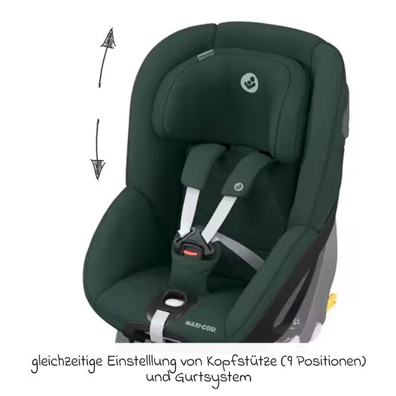 Maxi-Cosi Reboarder-Kindersitz Pearl 360 drehbar ab 3 Monate - 4 Jahre (61 cm - 105 cm) 0-17,4 kg inkl. Isofix-Basis FamilyFix 360, Schutzunterlage & Spieluhr - Authentic Green