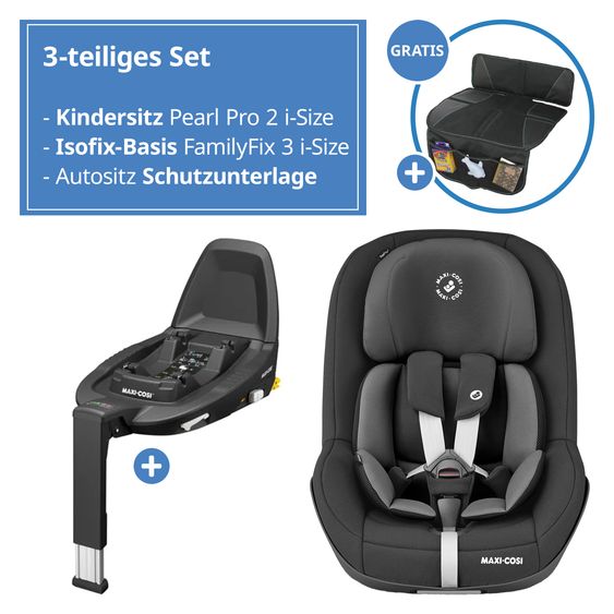 Maxi-Cosi Reboarder-Kindersitz Pearl Pro 2 i-Size ab 6 Monate - 4 Jahre (67 cm - 105 cm) inkl. FamilyFix 3 i-Size Base & Schutzunterlage - Authentic Black