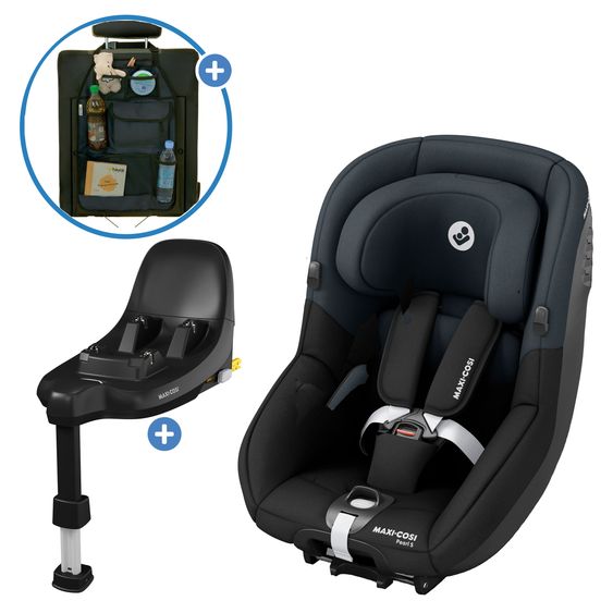 Maxi-Cosi Seggiolino Reboarder Pearl S i-Size da 3 mesi a 4 anni (61 cm - 105 cm) con base Isofix FamilyFix S e protezione per lo schienale - Nero Tonale