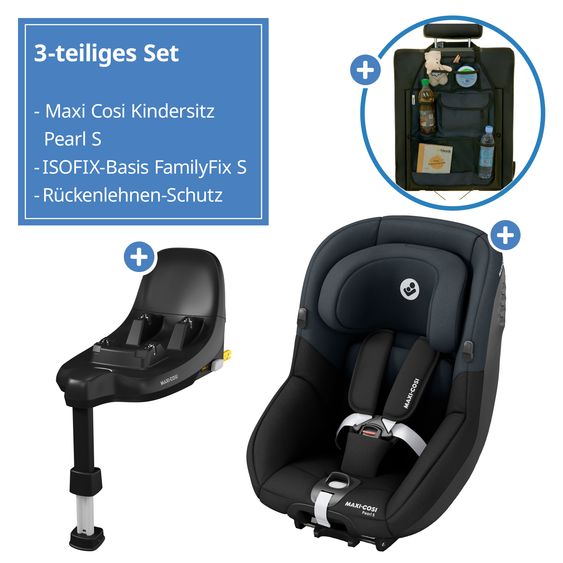 Maxi-Cosi Seggiolino Reboarder Pearl S i-Size da 3 mesi a 4 anni (61 cm - 105 cm) con base Isofix FamilyFix S e protezione per lo schienale - Nero Tonale