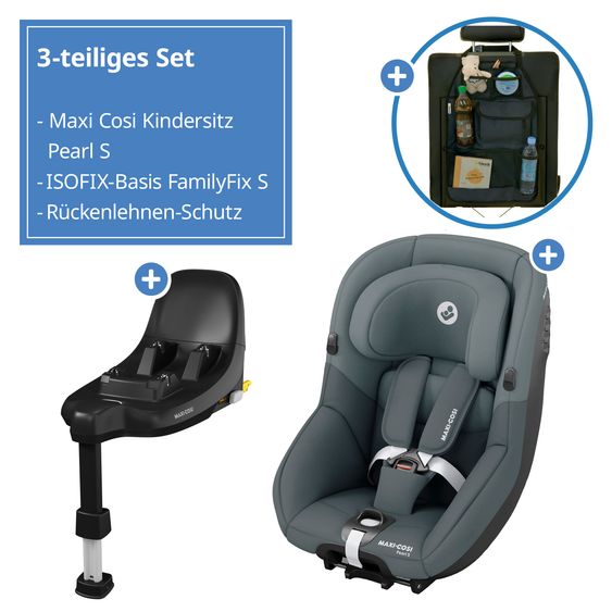 Maxi-Cosi Seggiolino Reboarder Pearl S i-Size da 3 mesi a 4 anni (61 cm - 105 cm) con base Isofix FamilyFix S e protezione schienale - Tonal Graphite