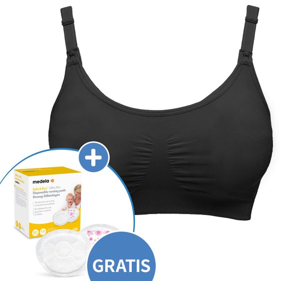 Medela 3-in-1 Still- und Abpump-BH + Gratis Einweg-Stilleinlage 36er Pack Ultra Thin - Schwarz - Gr. S