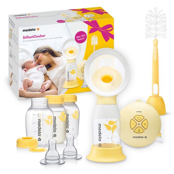 Medela 7-tlg. Stillset StillzeitZauber - elektrische Milchpumpe Swing Flex + Flaschen-Set + Flaschenbürste