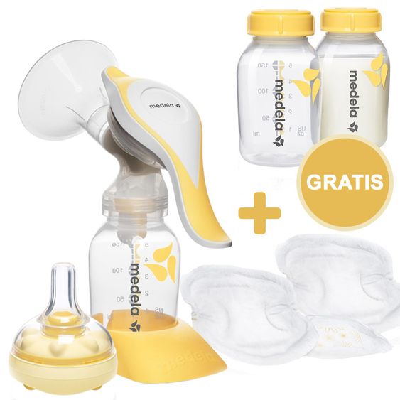 Medela Hand-Milchpumpe Harmony - Pump & Feed Set + Gratis 2x PP-Flasche 150 ml