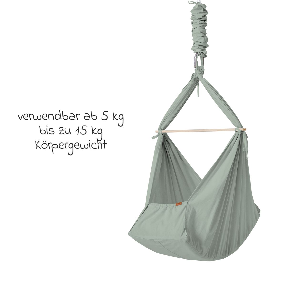 Membantu Federwiege Basic ab 5 kg bis 15 kg belastbar mit Bio-Baumwolle inkl. Matratze - Sage Green