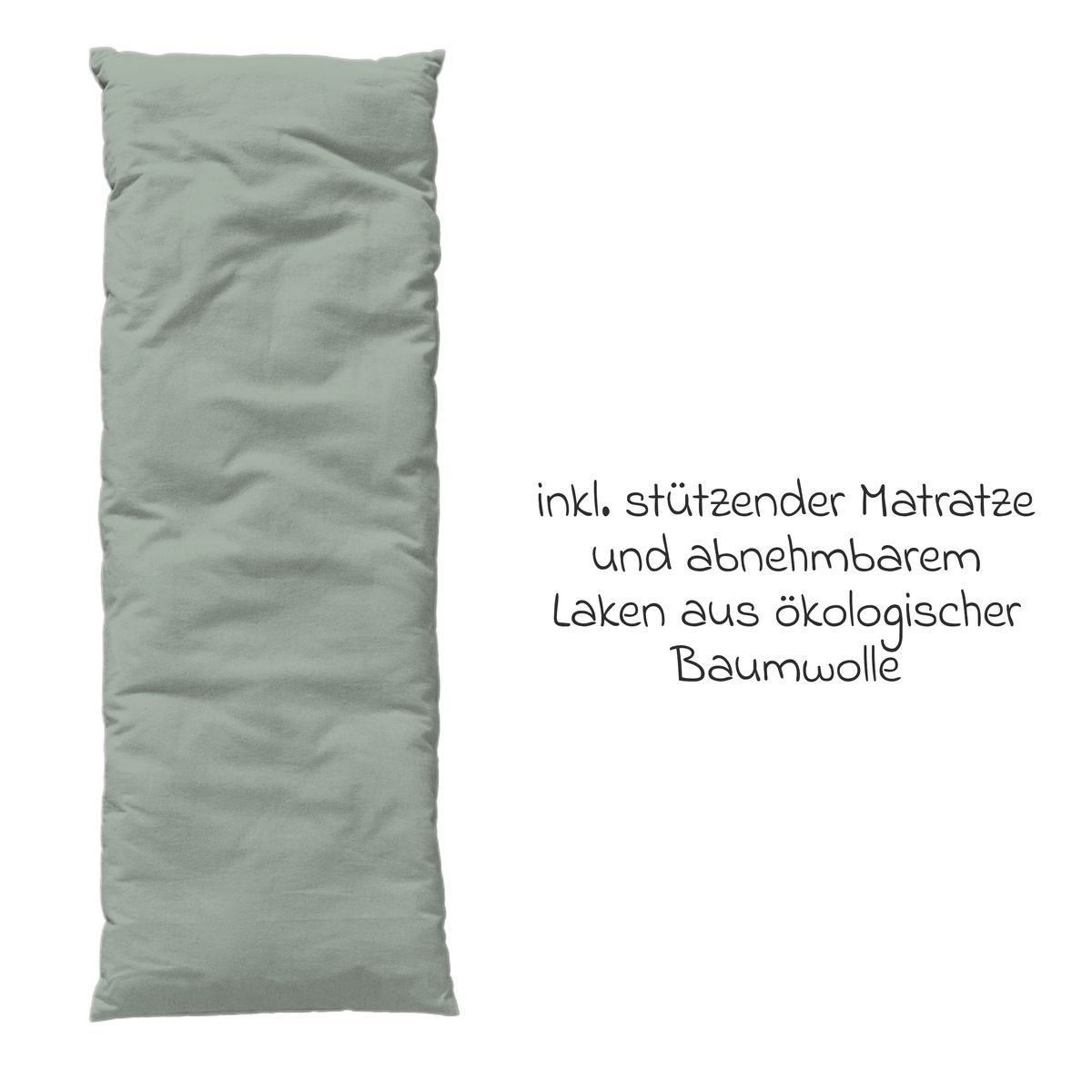 Membantu Federwiege Basic ab 5 kg bis 15 kg belastbar mit Bio-Baumwolle inkl. Matratze - Sage Green