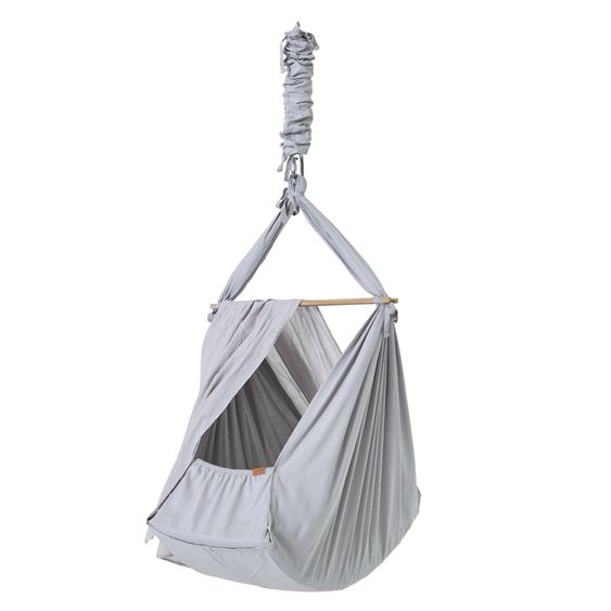 Membantu Federwiege Premium ab 5 kg bis 15 kg belastbar mit Bio-Baumwolle inkl. Matratze & Himmel - Grey