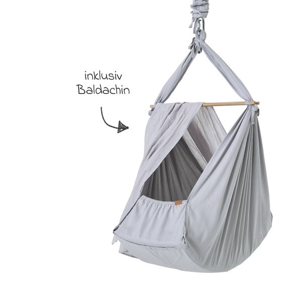 Membantu Federwiege Premium ab 5 kg bis 15 kg belastbar mit Bio-Baumwolle inkl. Matratze & Himmel - Grey
