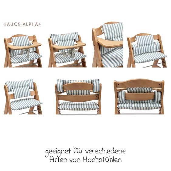 Meyco 2-tlg. Hochstuhl Zubehör-Set Sitzkissen & Ärmellätzchen - Fat Stripe - Jeans Blue