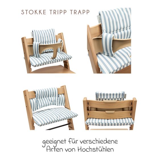 Meyco 2-tlg. Hochstuhl Zubehör-Set Sitzkissen & Ärmellätzchen - Fat Stripe - Jeans Blue