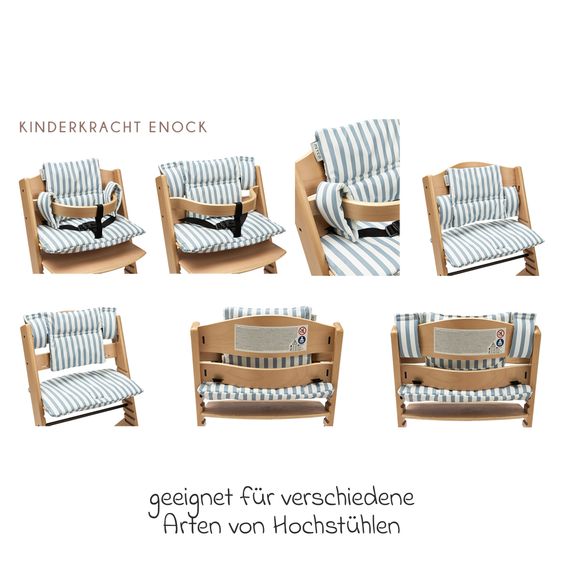 Meyco 2-tlg. Hochstuhl Zubehör-Set Sitzkissen & Ärmellätzchen - Fat Stripe - Jeans Blue