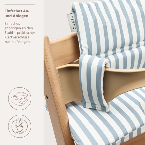 Meyco 2-tlg. Hochstuhl Zubehör-Set Sitzkissen & Ärmellätzchen - Fat Stripe - Jeans Blue