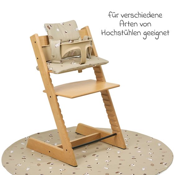 Meyco Set accessori seggiolone 2 pz. Cuscino per seggiolino & bavaglino con maniche - Animali della Foresta