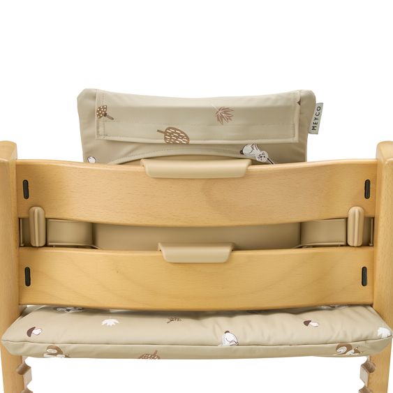 Meyco Set accessori seggiolone 2 pz. Cuscino per seggiolino & bavaglino con maniche - Animali della Foresta