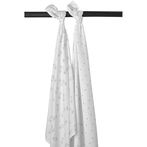 Meyco 2er Pack Swaddle X Mrs. Keizer 120 x 120 cm - Rabbits - Silver