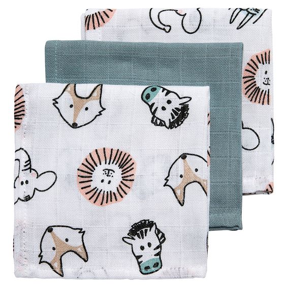 Meyco 3er Pack Mull-Pflegetücher 30 x 30 cm - Animals