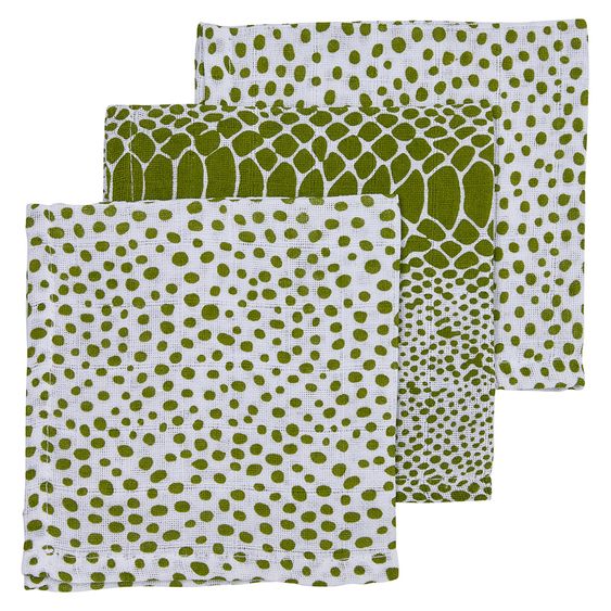 Meyco 3er Pack Mull-Pflegetücher 30 x 30 cm - Snake Cheetah - Avocado