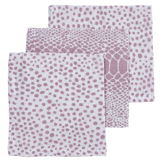 Meyco 3er Pack Mull-Pflegetücher 30 x 30 cm - Snake Cheetah - Lilac