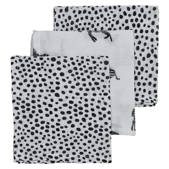 Meyco 3er Pack Mull-Pflegetücher 30 x 30 cm - Zebra Cheetah - Grau