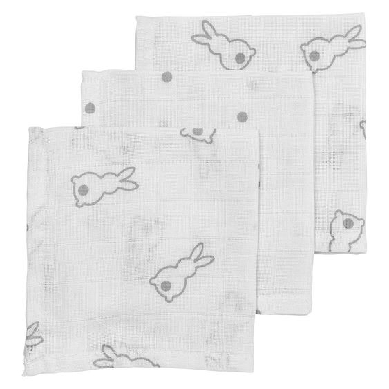 Meyco 3er Pack Mull-Pflegetücher X Mrs. Keizer 30 x 30 cm - Rabbits - Silver