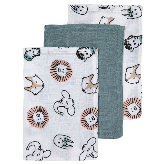 Meyco 3er Pack Mull-Waschhandschuh 20 x 14 cm  - Animals