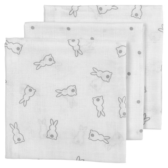 Meyco 3er Pack Mulltücher X Mrs. Keizer 70 x 70 cm - Rabbits - Silver