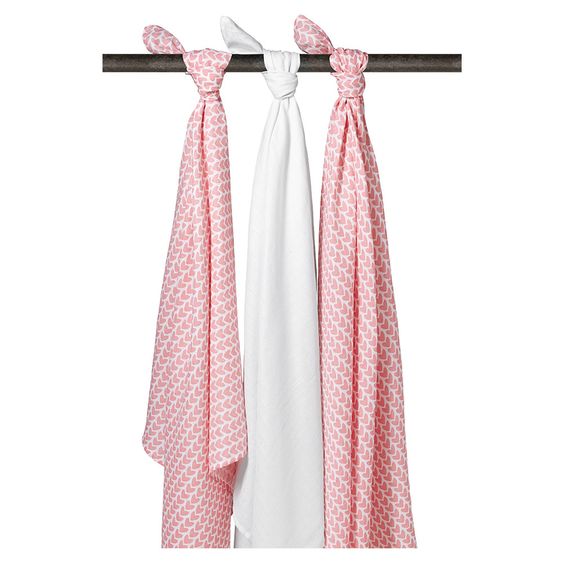Meyco 3er Pack Swaddles 120 x 120 cm - Herzchen - Rosa