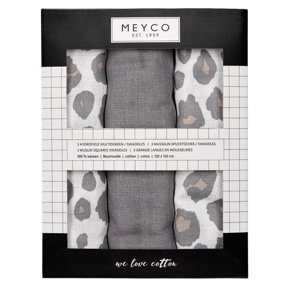 Meyco 3er Pack Swaddles 120 x 120 cm - Panther