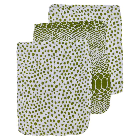 Meyco 3er Pack Waschhandschuh 20 x 17 cm - Snake Cheetah - Avocado