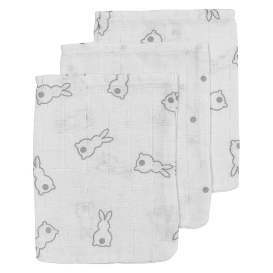 Meyco 3er Pack Waschlappen X Mrs. Keizer - Rabbits - Silver