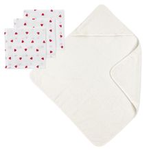 4-pc. Bath Set Hooded Bath Towel & 3 Washcloths 30 x 30 cm - Sweet Heart - Offwhite