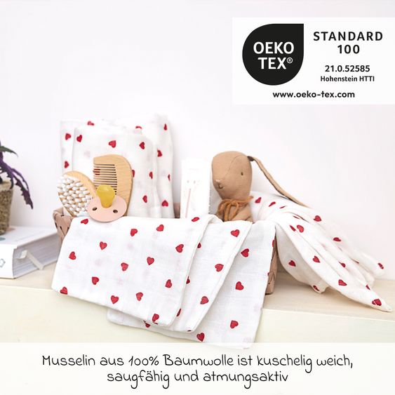 Meyco 4-pc. Bath Set Hooded Bath Towel & 3 Washcloths 30 x 30 cm - Sweet Heart - Offwhite