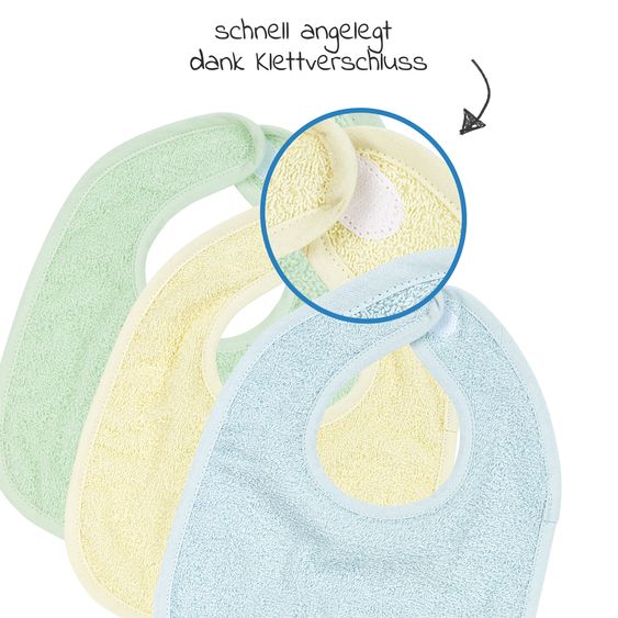 Meyco Klettlätzchen 3er Pack - Soft Mint, Soft Yellow & Light Blue
