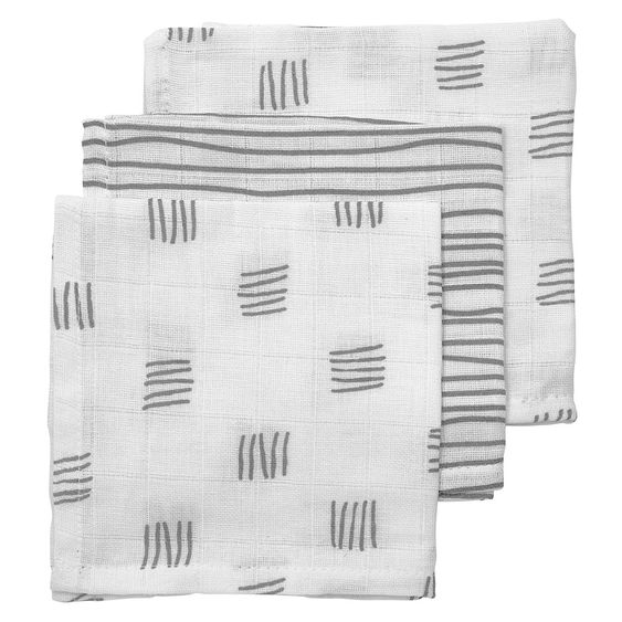 Meyco Mulltuch / Waschtuch - 3er Pack - 30 x 30 cm - Block Stripes - Grau