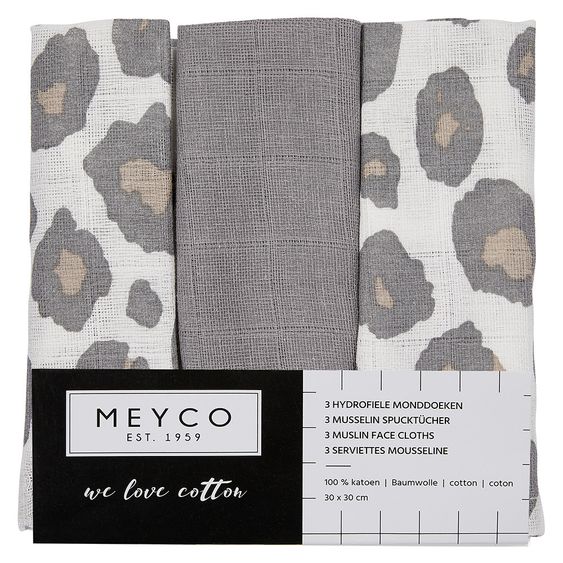 Meyco Mulltuch / Waschtuch - 3er Pack - 30 x 30 cm - Panther