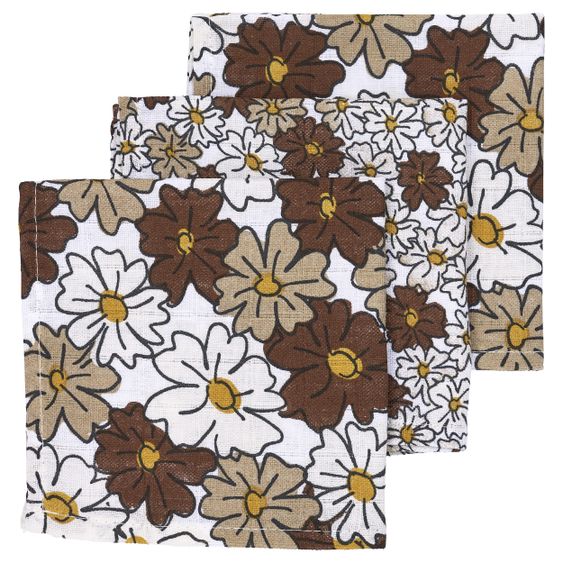 Meyco Mulltuch / Waschtuch - 3er Pack 30 x 30 cm - Vintage Flower - Taupe