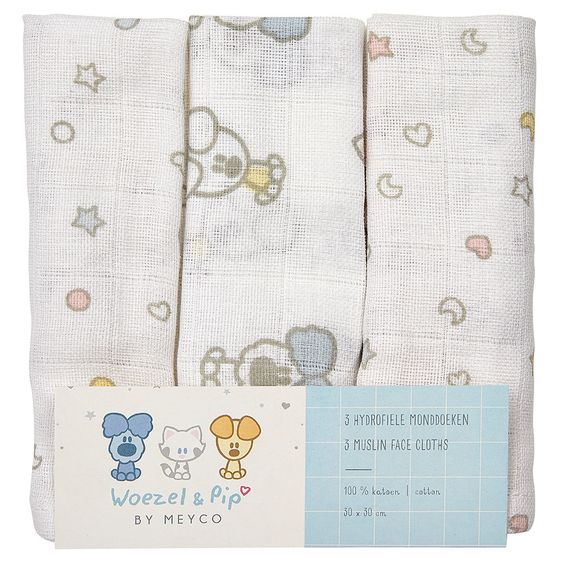 Meyco Mulltuch / Waschtuch - 3er Pack - 30 x 30 cm - Woezel & Pip