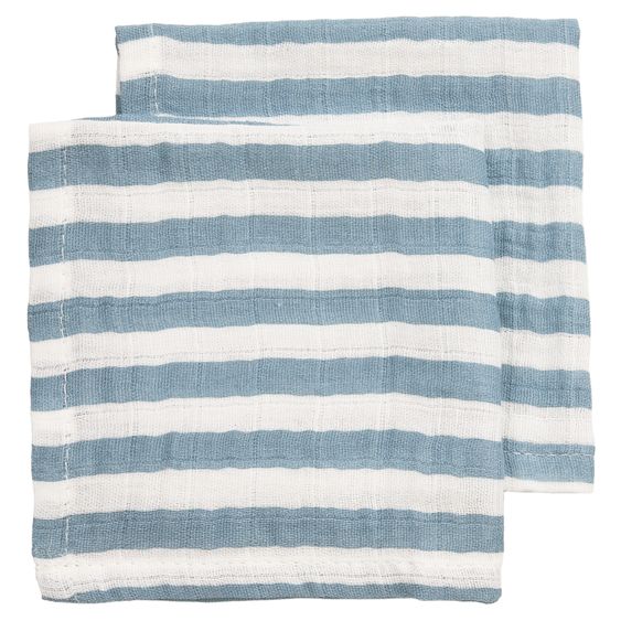 Meyco Gaze De Coton / Lingette / Linge À Rejeter Lot De 2 Mousseline Pré-Lavée 30 x 30 Cm - Rayure Grasse - Jeans Bleu