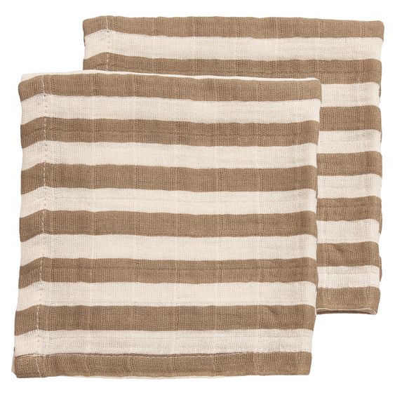 Meyco Gaze De Coton / Lingette / Linge À Rejeter Lot De 2 Mousseline Pré-Lavée 30 x 30 Cm - Rayure Grasse - Taupe