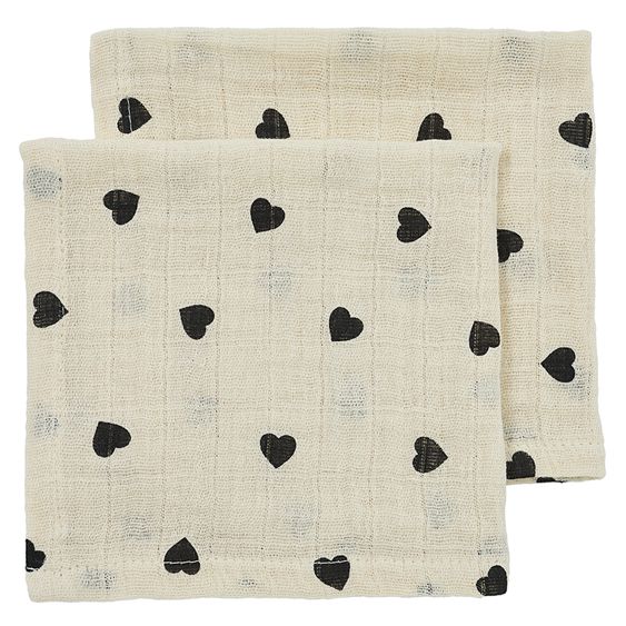 Meyco Mulltuch / Waschtuch / Spucktuch Confezione da 2 Mussola Prelavata 30 x 30 cm - Sweet Heart - Soft Sand / Black