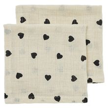 Mulltuch / Waschtuch / Spucktuch Confezione da 2 Mussola Prelavata 30 x 30 cm - Sweet Heart - Soft Sand / Black