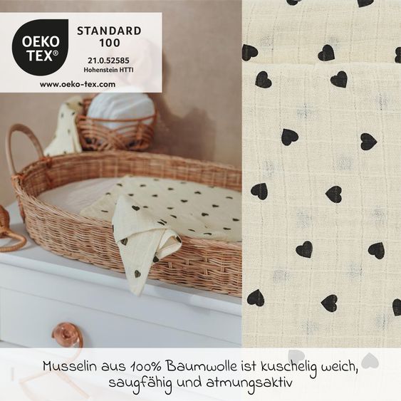 Meyco Mulltuch / Waschtuch / Spucktuch Confezione da 2 Mussola Prelavata 30 x 30 cm - Sweet Heart - Soft Sand / Black