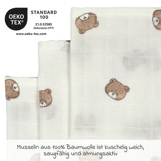 Meyco Mulltuch / Waschtuch / Spucktuch 3er Pack Musselin 30 x 30 cm - Bear