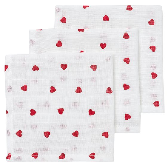 Meyco Mulltuch / Waschtuch / Spucktuch Confezione da 3 Mussola 30 x 30 cm - Sweet Heart