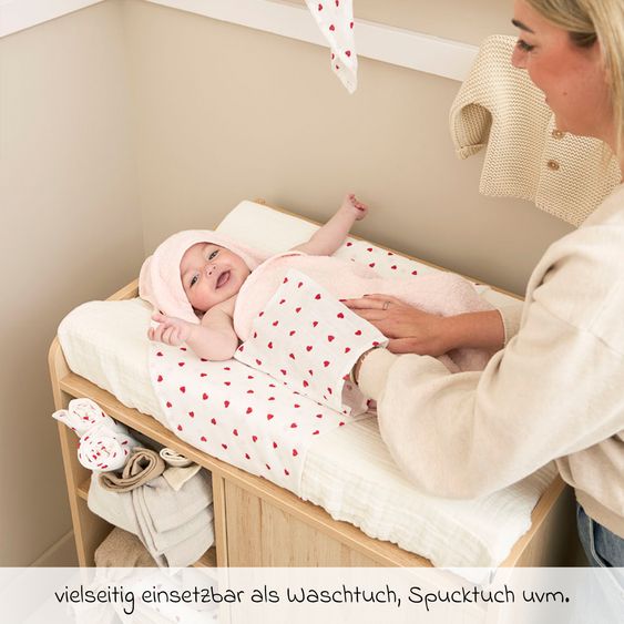 Meyco Mulltuch / Waschtuch / Spucktuch Confezione da 3 Mussola 30 x 30 cm - Sweet Heart