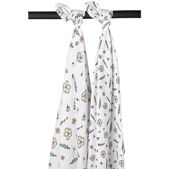 Meyco Mullwindel / Mulltuch / Pucktuch - Swaddle aus Bio-Baumwolle - 2er Pack  - 120 x 120 cm - Floral