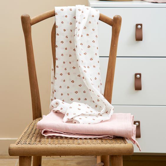 Meyco Mullwindel / Mulltuch / Pucktuch / Swaddle 2er Pack 120 x 120 cm - Mini Panther - Soft Pink