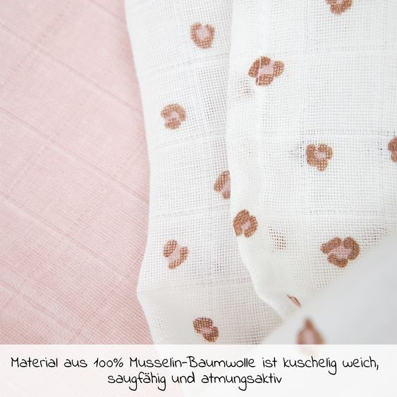 Meyco Mullwindel / Mulltuch / Pucktuch / Swaddle 2er Pack 120 x 120 cm - Mini Panther - Soft Pink