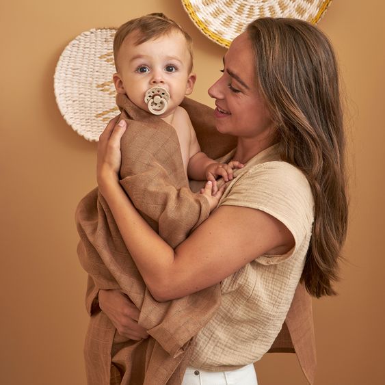 Meyco Mullwindel / Mulltuch / Pucktuch / Swaddle 2er Pack 120 x 120 cm - Mini Panther - Toffee