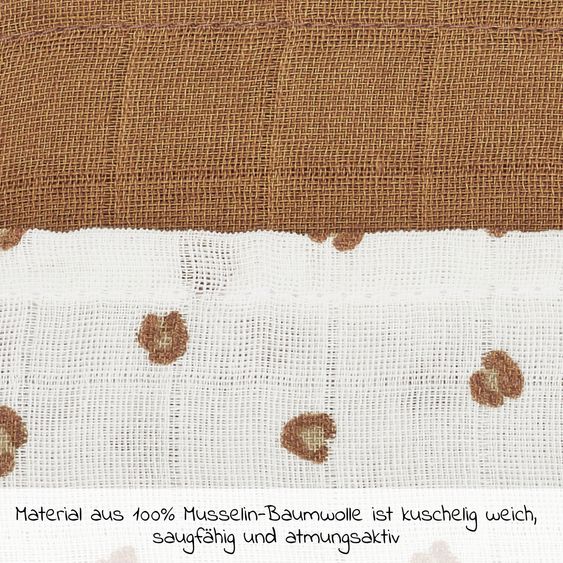 Meyco Mullwindel / Mulltuch / Pucktuch / Swaddle 2er Pack 120 x 120 cm - Mini Panther - Toffee